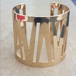 Gold Tone Open Zig Zag Statement Cuff Bracelet